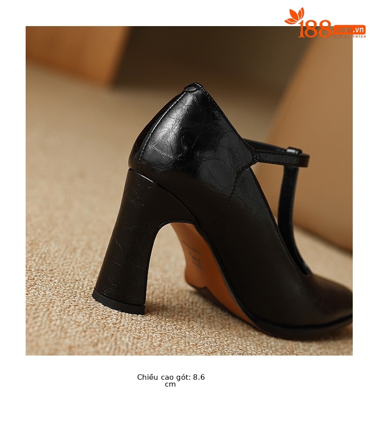 Giày Mary Jane nữ quai ngang khóa chữ T, gót cao retro — Đen [da cừu] chi tiết 18
