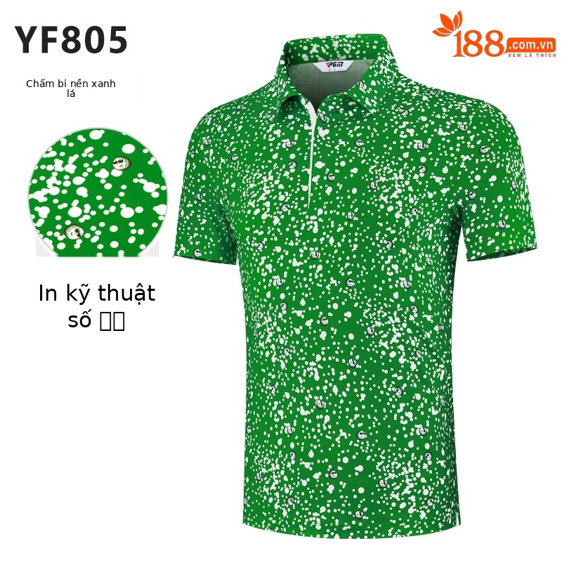Tay ngắn chấm bi nền xanh [in kỹ thuật số/diệt khuẩn cấp 3A/hút ẩm nhanh khô/chống nắng mát] YF805