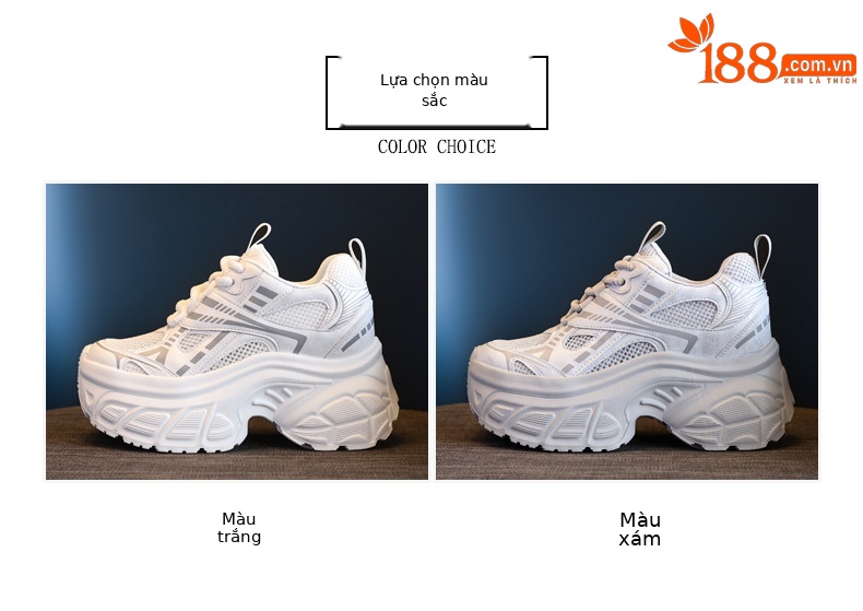 Giày sneaker nữ chunky đế dày lưới thoáng khí tăng chiều cao — Màu trắng chi tiết 2