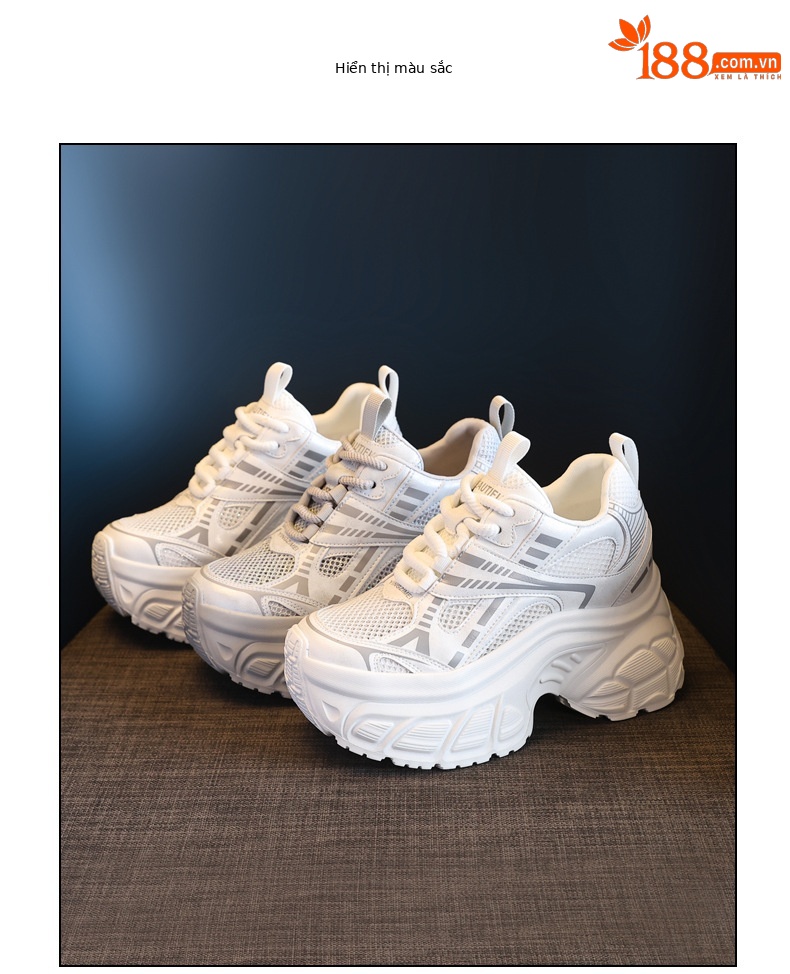 Giày sneaker nữ chunky đế dày lưới thoáng khí tăng chiều cao — Màu trắng chi tiết 18