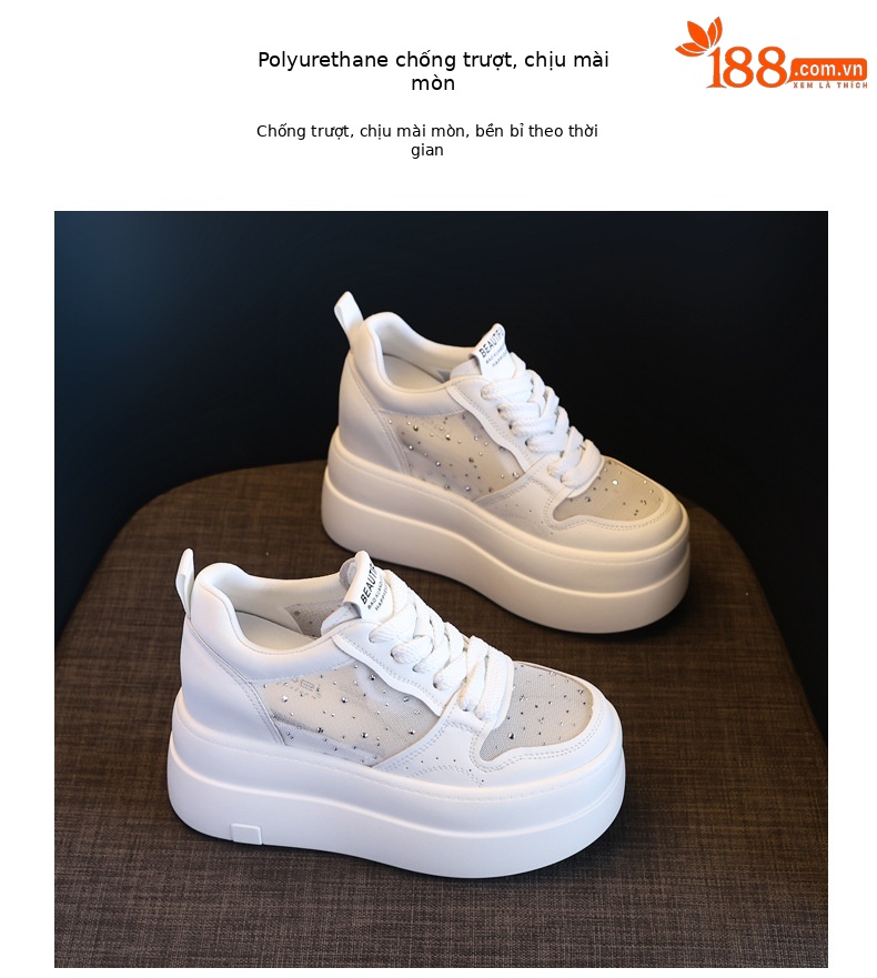 Giày sneaker nữ đế dày tăng chiều cao, mặt lưới thoáng khí, phối trắng đa năng — bạc trắng chi tiết 10
