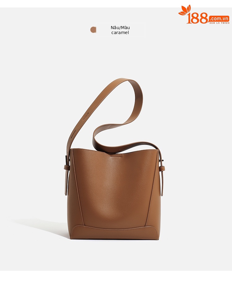 Túi bucket nữ da mềm dung tích lớn kiểu tote đi làm, đeo chéo một bên vai — Màu kaki, Màu đen, Màu cà phê, Màu be chi tiết 21