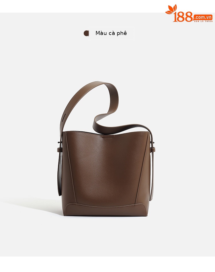 Túi bucket nữ da mềm dung tích lớn kiểu tote đi làm, đeo chéo một bên vai — Màu kaki, Màu đen, Màu cà phê, Màu be chi tiết 23