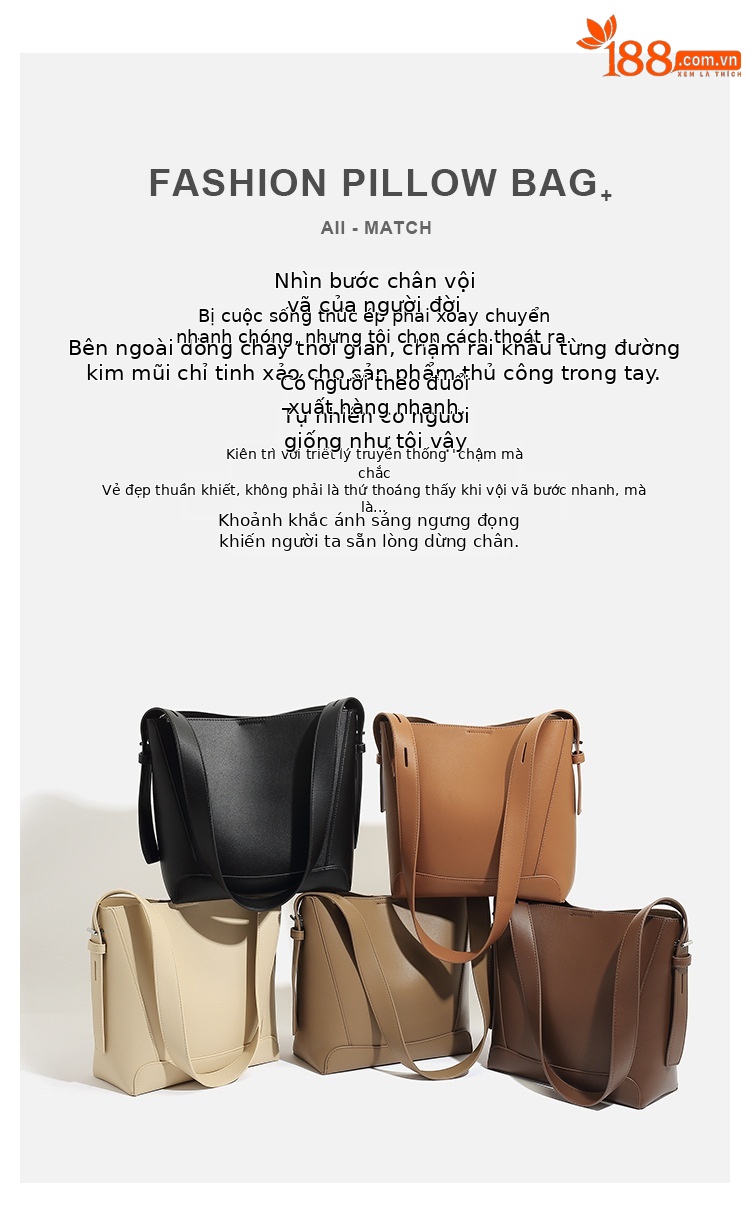 Túi bucket nữ da mềm dung tích lớn kiểu tote đi làm, đeo chéo một bên vai — Màu kaki, Màu đen, Màu cà phê, Màu be chi tiết 1