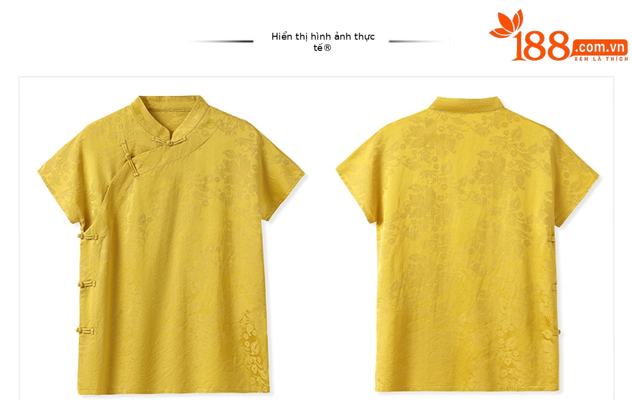 Bộ áo quần hai mảnh phong cách Trung Hoa mới cổ đứng jacquard mùa hè — Áo màu vàng, Quần dài màu vàng chi tiết 4
