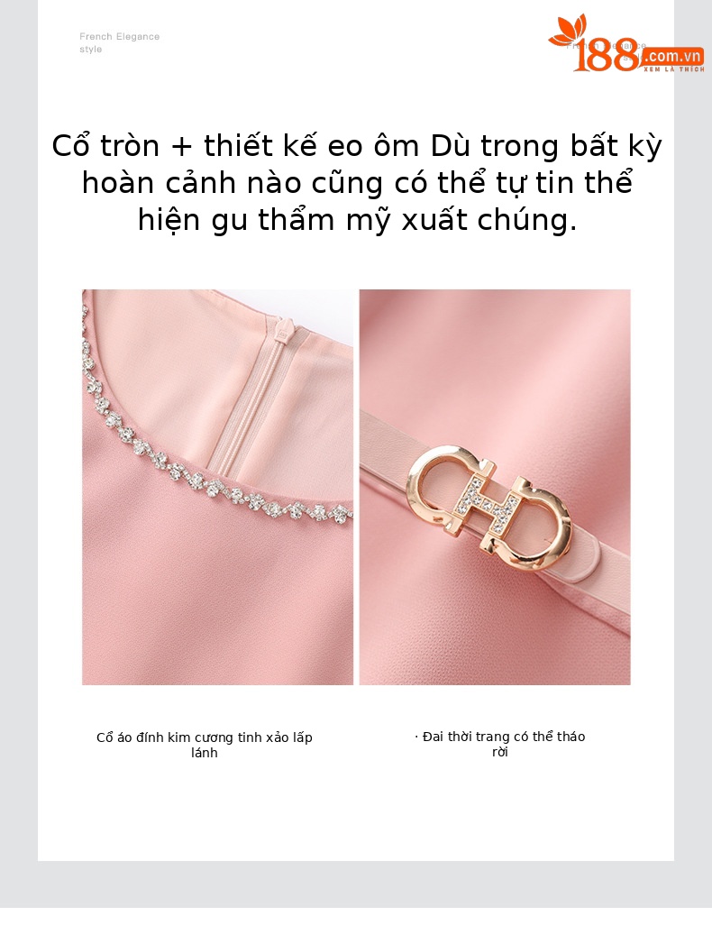 Váy đuôi cá nữ tay ngắn cổ tròn đính đá cao cấp — Hồng da chi tiết 5