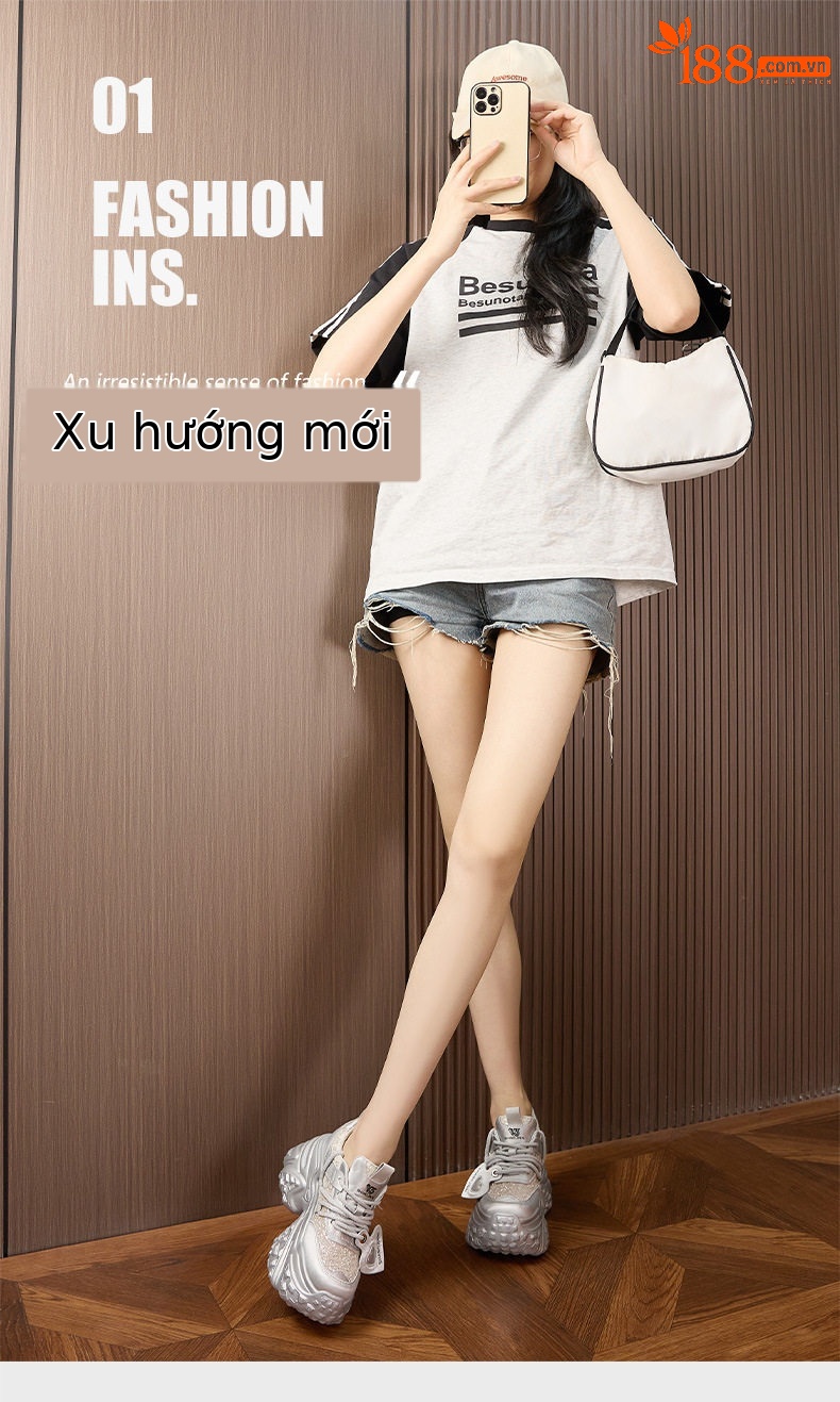Dép sandal nữ quai chữ V đế dày cao gót 8 cm phong cách thể thao — Bạc, Trắng chi tiết 2