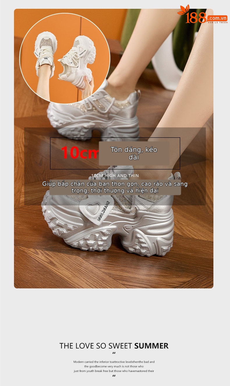 Dép sandal nữ quai chữ V đế dày cao gót 8 cm phong cách thể thao — Bạc, Trắng chi tiết 9