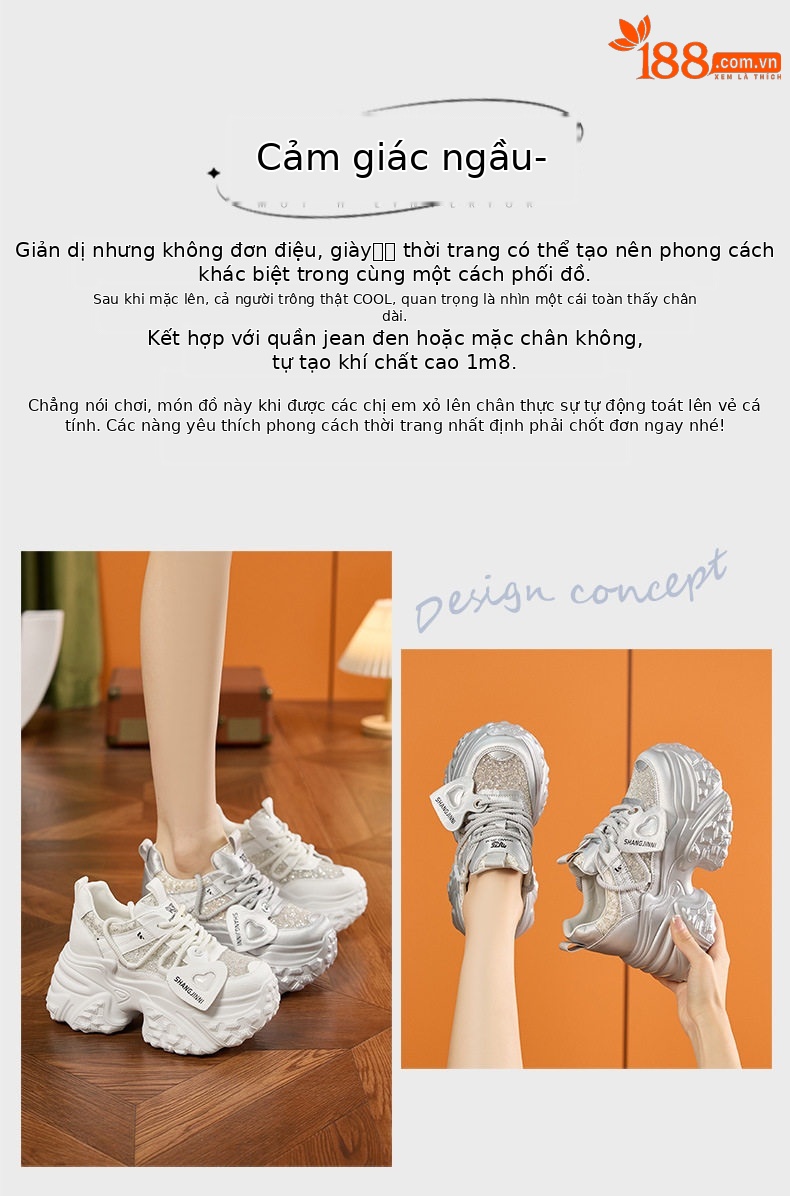 Dép sandal nữ quai chữ V đế dày cao gót 8 cm phong cách thể thao — Bạc, Trắng chi tiết 4