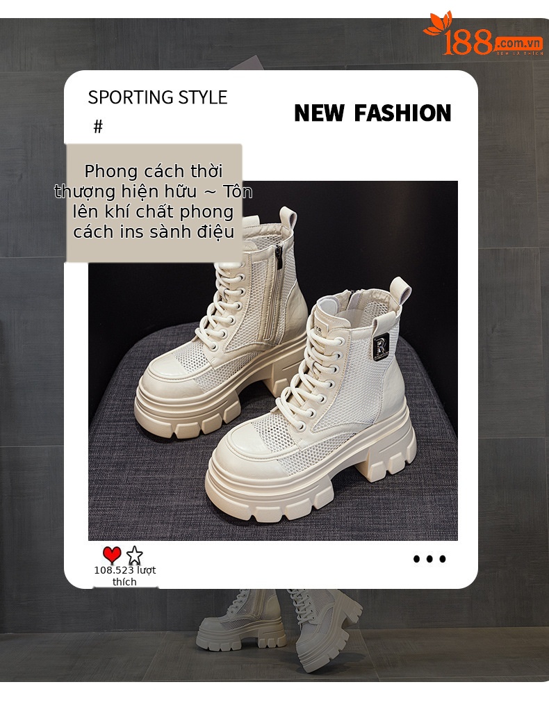 Giày boot Martin đế dày khoét lỗ lưới thoáng khí mùa hè 2026 — M2828 màu be đục lỗ, M2828-1 màu be trong suốt lưới, M2828 màu đen đục lỗ, M2828 màu nâu đục lỗ chi tiết 3