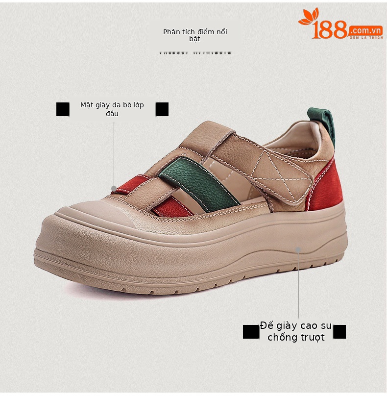 Giày lười nữ da bò đục lỗ đế dày Velcro — Màu vàng chi tiết 3