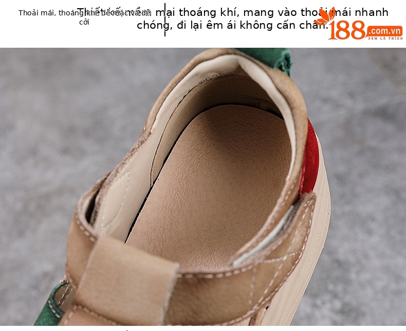 Giày lười nữ da bò đục lỗ đế dày Velcro — Màu vàng chi tiết 6