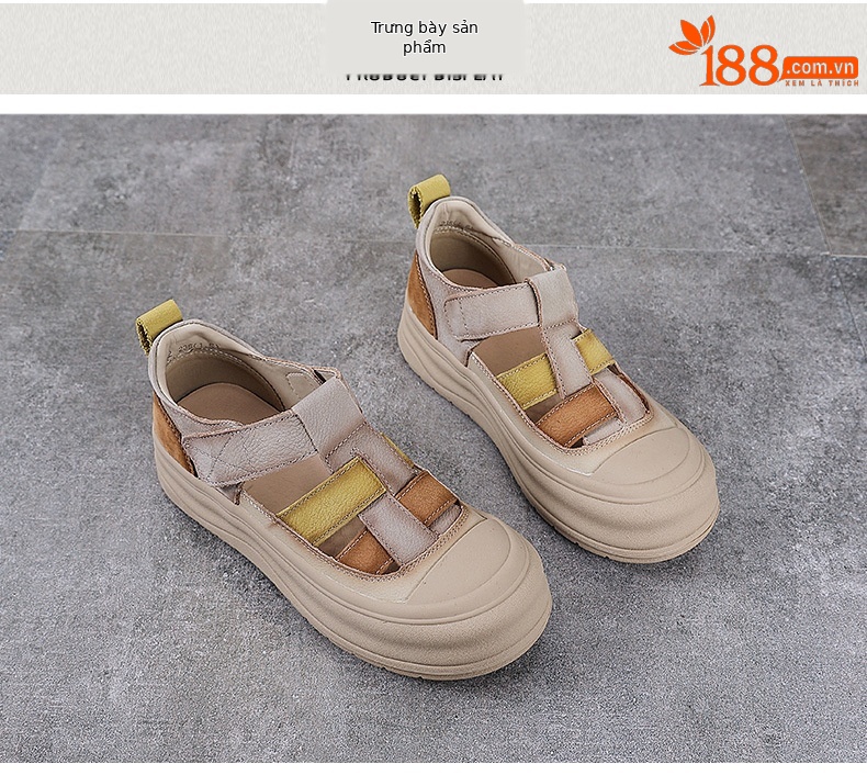 Giày lười nữ da bò đục lỗ đế dày Velcro — Màu vàng chi tiết 9