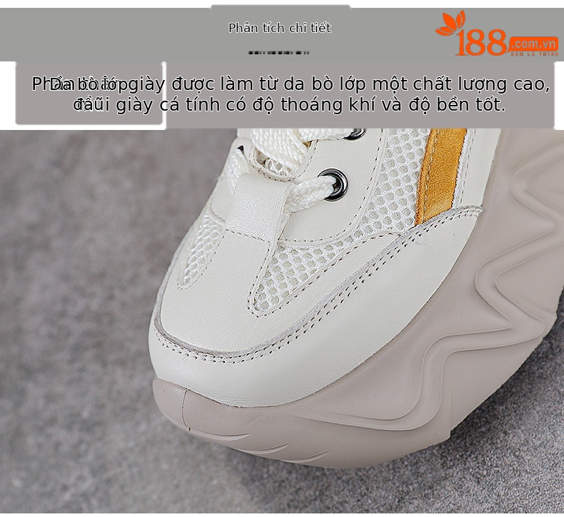 Giày sneaker chunky đế dày da bò cho nữ phối màu cổ điển — Màu đen chi tiết 4