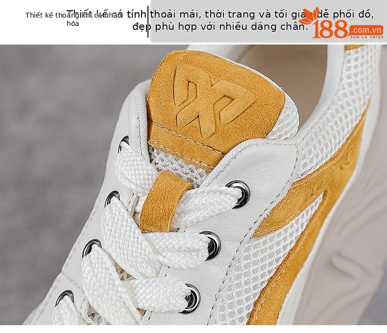 Giày sneaker chunky đế dày da bò cho nữ phối màu cổ điển — Màu đen chi tiết 5