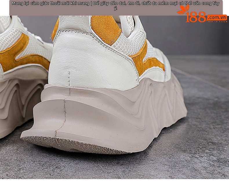 Giày sneaker chunky đế dày da bò cho nữ phối màu cổ điển — Màu đen chi tiết 8