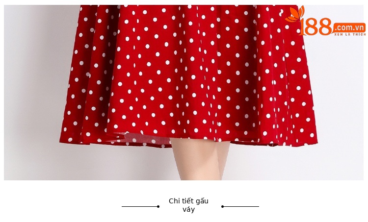 Đầm maxi cổ chữ V chấm bi đỏ phong cách Hồng Kông cổ điển, váy dài kiểu Pháp — Màu đen, Màu xanh lam, Màu trắng, Màu vàng chi tiết 11