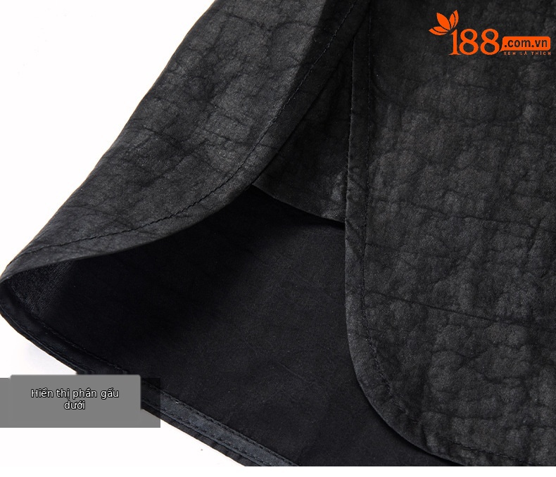 Áo sơ mi nam cổ đứng tay lửng 3/4 chất lụa mỏng phong cách retro — Đen 25177 chi tiết 18
