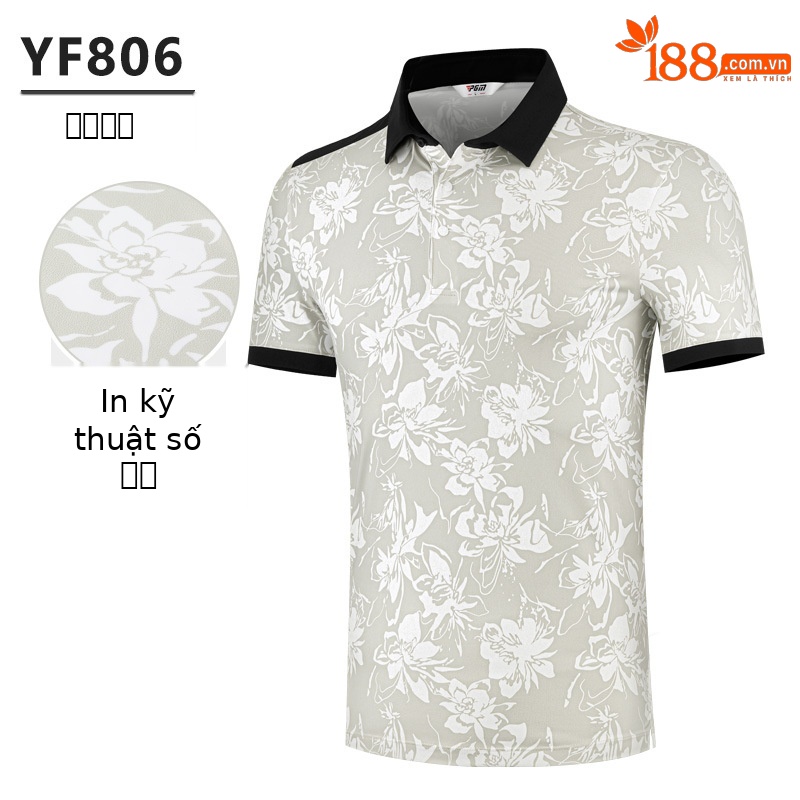 Áo polo nam PGM tay ngắn in họa tiết kỹ thuật số nhanh khô — Kaki hoa tay ngắn [in kỹ thuật số/hút ẩm nhanh khô/đàn hồi cao bốn mặt/nút ve áo] YF806