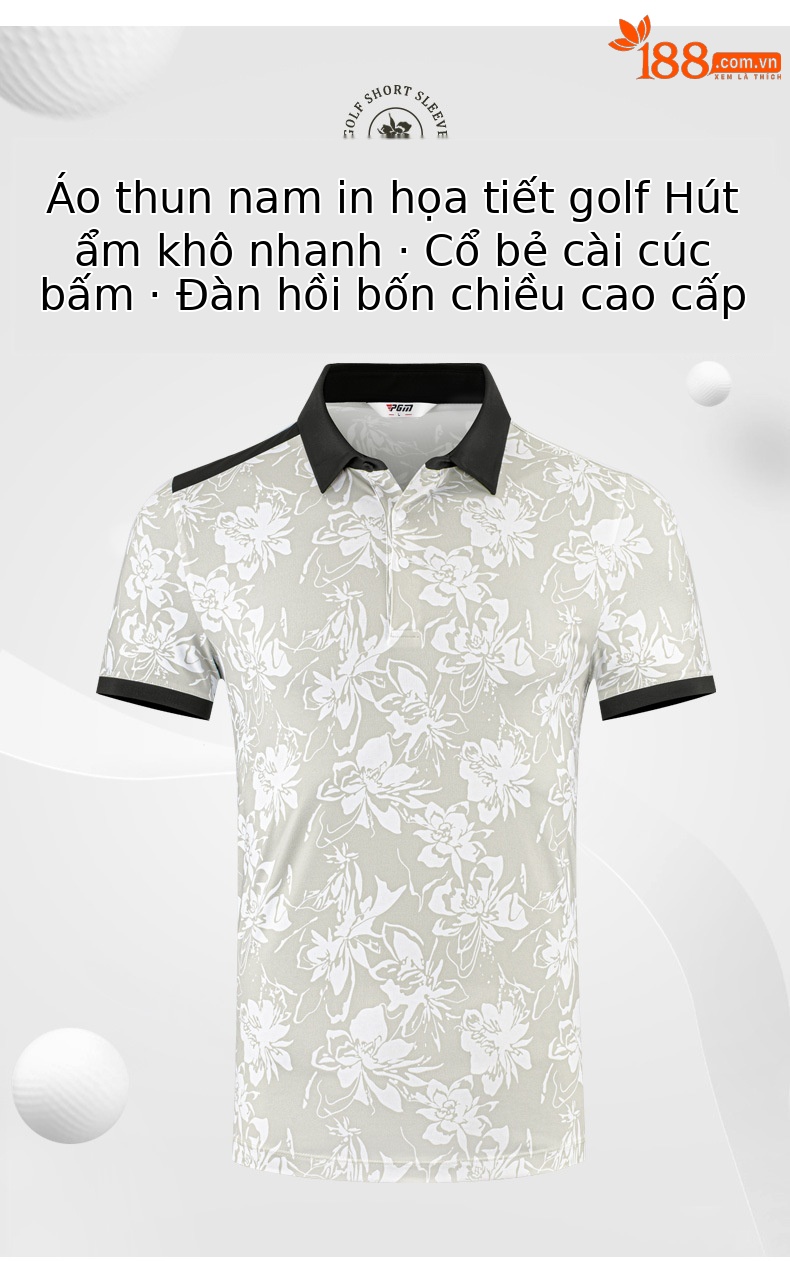 Áo polo nam PGM tay ngắn in họa tiết kỹ thuật số nhanh khô — Kaki hoa tay ngắn [in kỹ thuật số/hút ẩm nhanh khô/đàn hồi cao bốn mặt/nút ve áo] YF806 chi tiết 2
