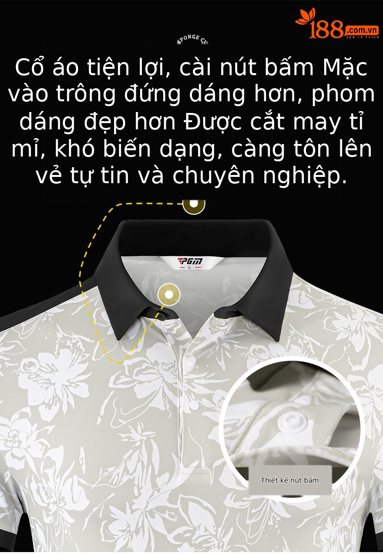 Áo polo nam PGM tay ngắn in họa tiết kỹ thuật số nhanh khô — Kaki hoa tay ngắn [in kỹ thuật số/hút ẩm nhanh khô/đàn hồi cao bốn mặt/nút ve áo] YF806 chi tiết 7