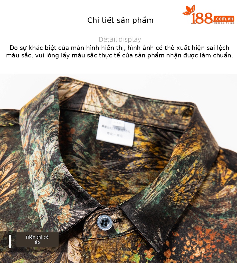 Áo sơ mi nam tay ngắn lụa satin in hoa cao cấp mùa hè — Màu hình 5316 chi tiết 14