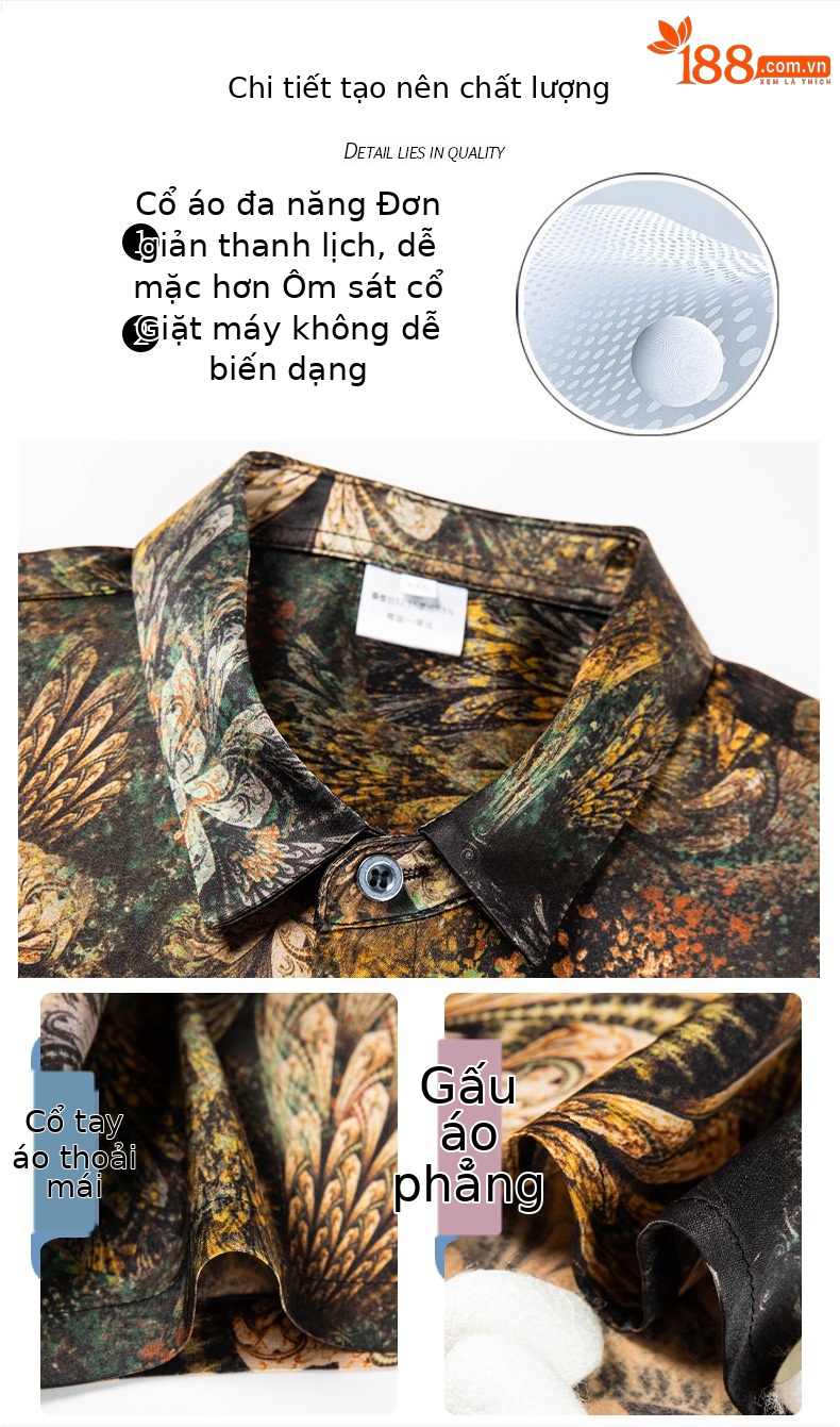 Áo sơ mi nam tay ngắn lụa satin in hoa cao cấp mùa hè — Màu hình 5316 chi tiết 5