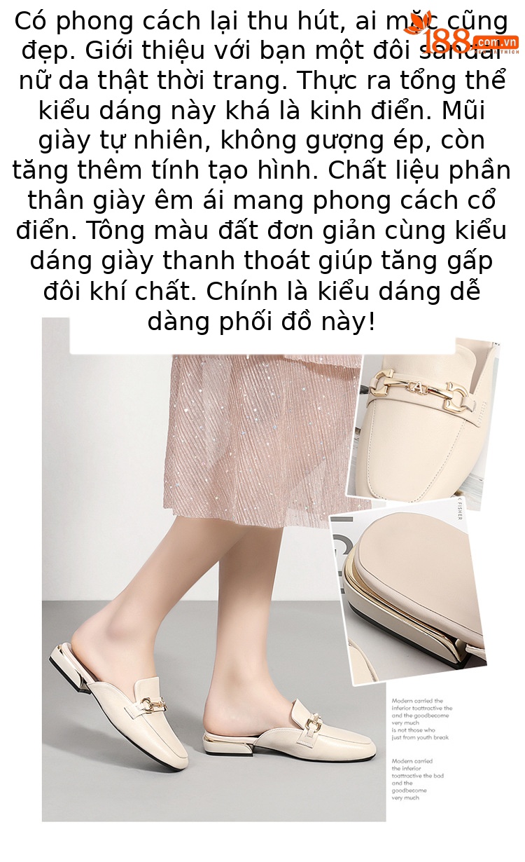 Dép lê bít mũi da bò đế bằng thoáng khí mùa hè cho nữ — Màu đen chi tiết 8