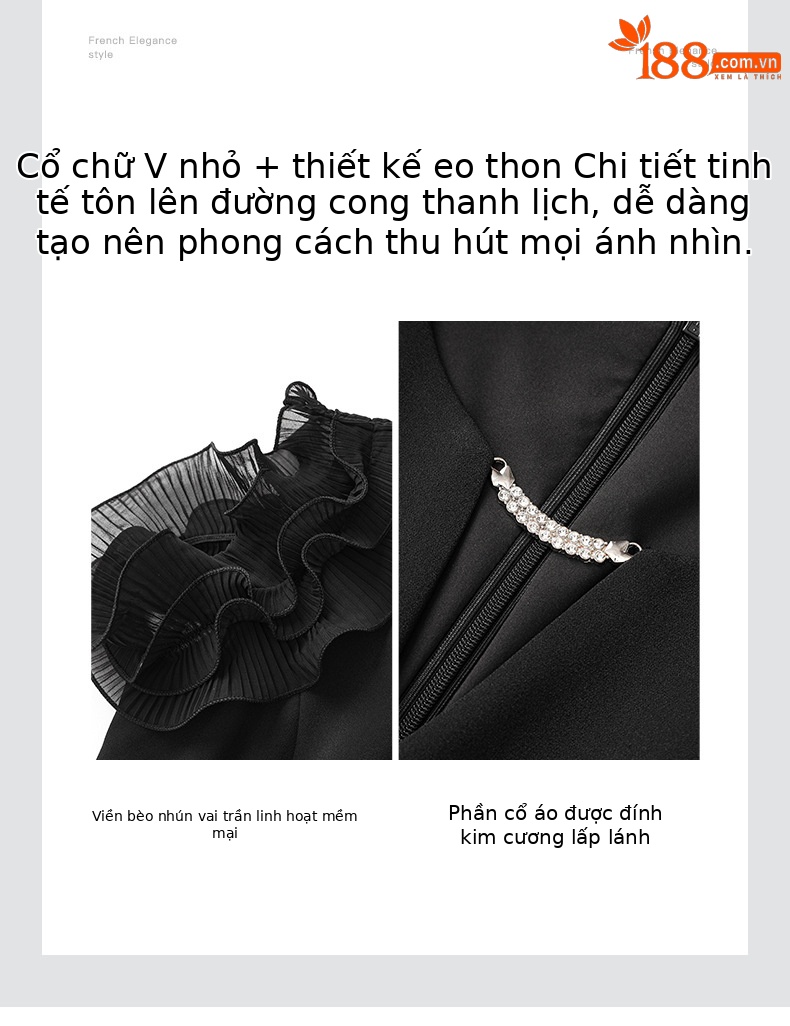 Váy liền ôm body trễ vai phong cách quý bà tay bèo mùa hè — Màu be chi tiết 4
