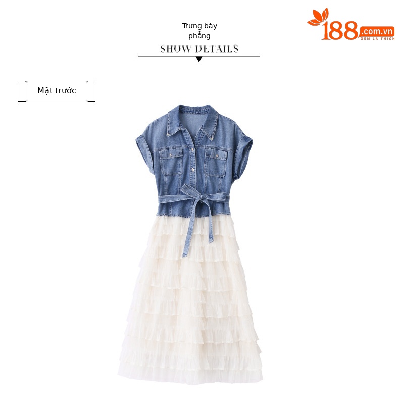 Váy liền denim tay ngắn thắt eo tôn dáng mới mùa hè 2025 YH2666 — Màu như hình chi tiết 19