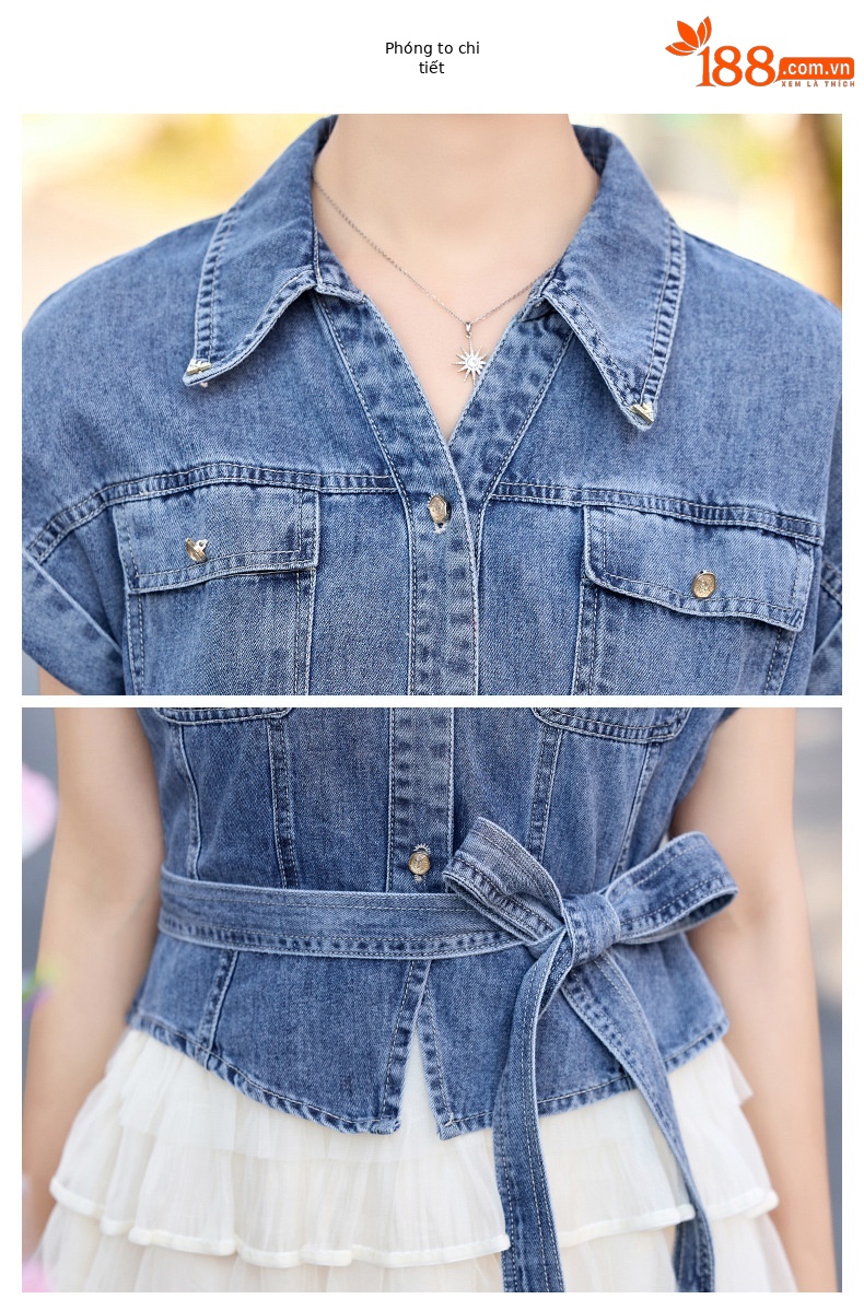 Váy liền denim tay ngắn thắt eo tôn dáng mới mùa hè 2025 YH2666 — Màu như hình chi tiết 21