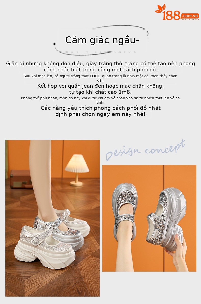 Dép sandal nữ quai chữ V đế wedge gót cao 8 cm — Bạc, Trắng chi tiết 4