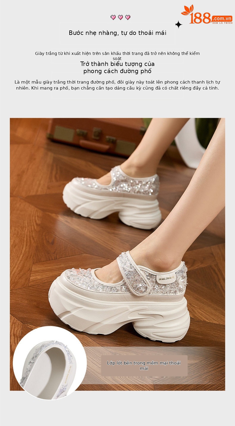 Dép sandal nữ quai chữ V đế wedge gót cao 8 cm — Bạc, Trắng chi tiết 5