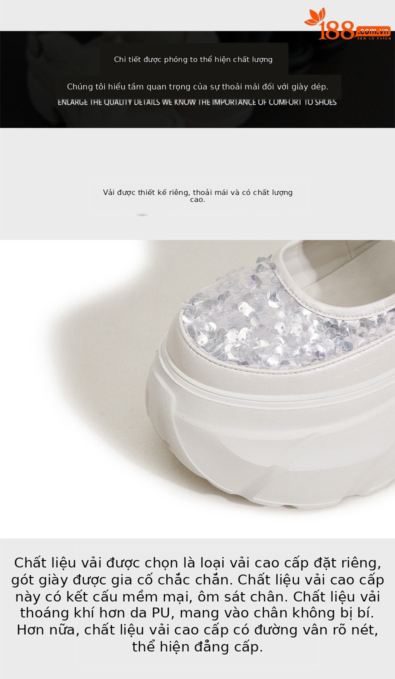 Dép sandal nữ quai chữ V đế wedge gót cao 8 cm — Bạc, Trắng chi tiết 6
