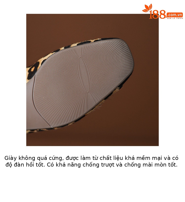 Giày búp bê nữ mũi vuông da thật gót vuông thấp nơ báo — Vân báo, Màu đen bạc chi tiết 6