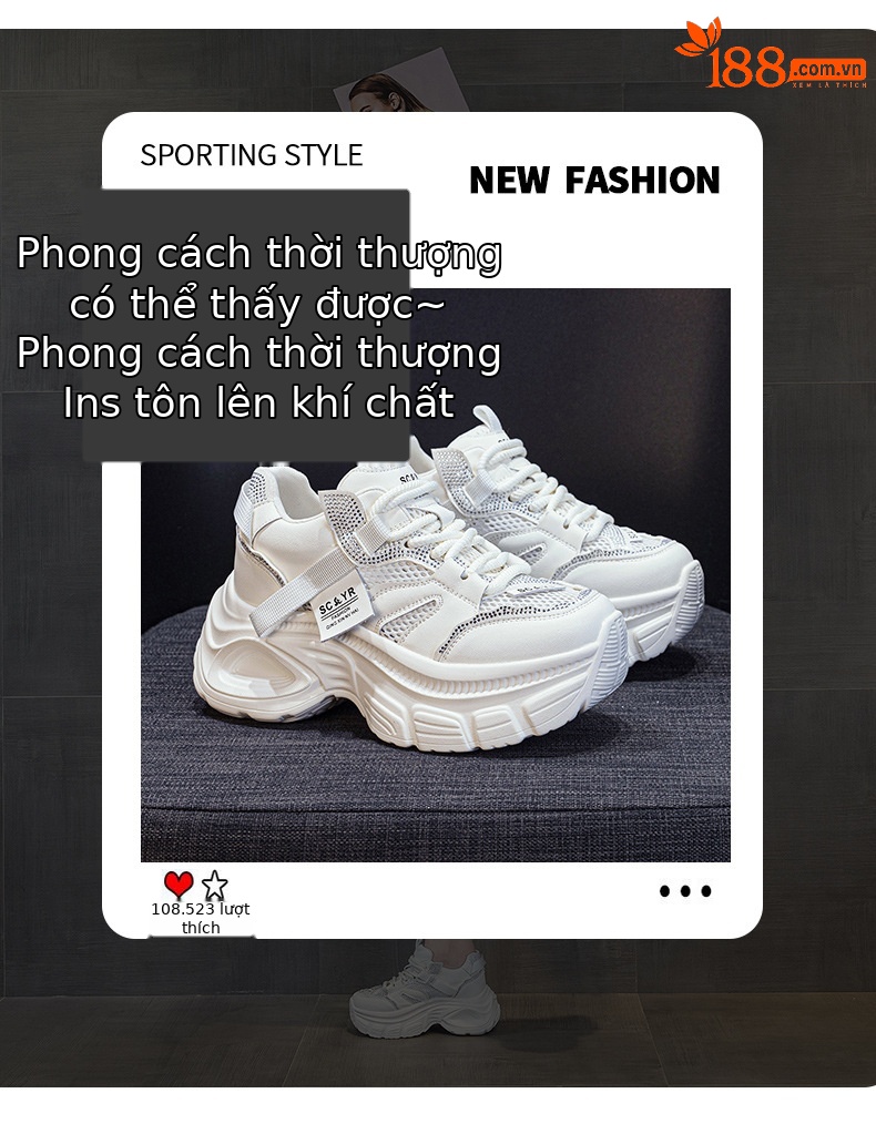 Giày sneaker chunky nữ đế dày độn cao bên trong phong cách thời trang mạng mới hè 2026 — M2831 màu tím, M2831 bạc, M 2831m màu chi tiết 3