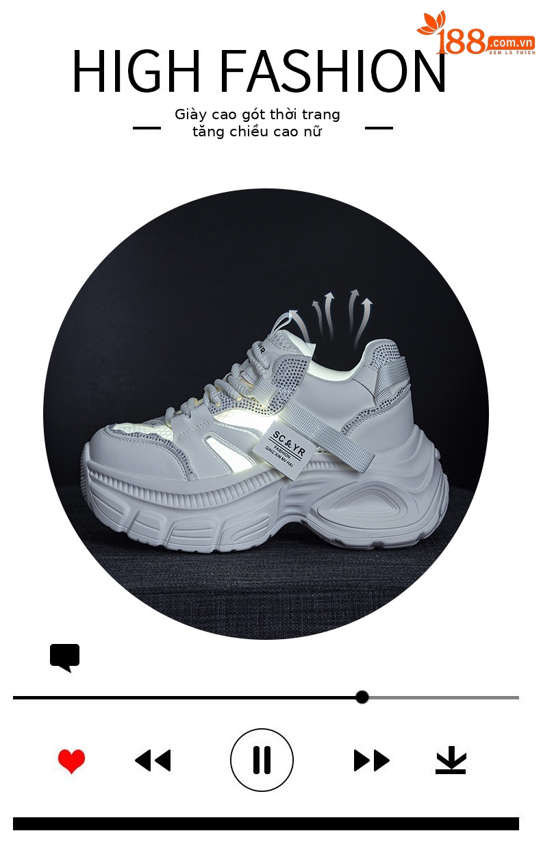 Giày sneaker chunky nữ đế dày độn cao bên trong phong cách thời trang mạng mới hè 2026 — M2831 màu tím, M2831 bạc, M 2831m màu chi tiết 5