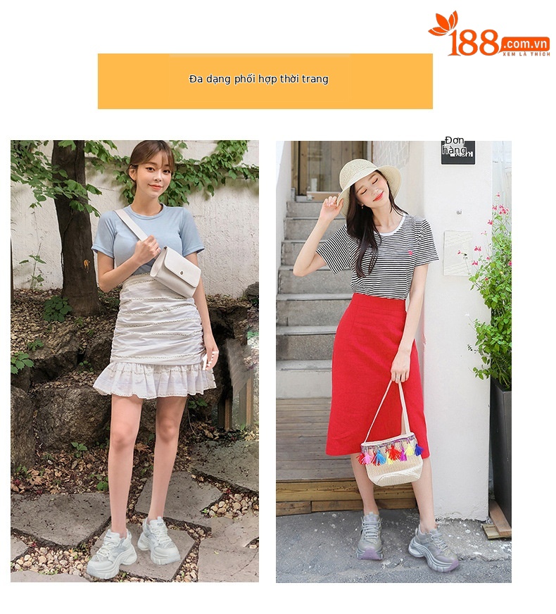 Giày sneaker chunky nữ đế dày độn cao bên trong phong cách thời trang mạng mới hè 2026 — M2831 màu tím, M2831 bạc, M 2831m màu chi tiết 6