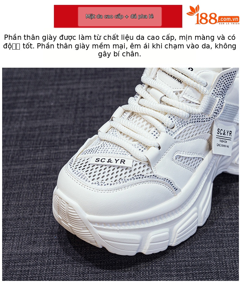 Giày sneaker chunky nữ đế dày độn cao bên trong phong cách thời trang mạng mới hè 2026 — M2831 màu tím, M2831 bạc, M 2831m màu chi tiết 7