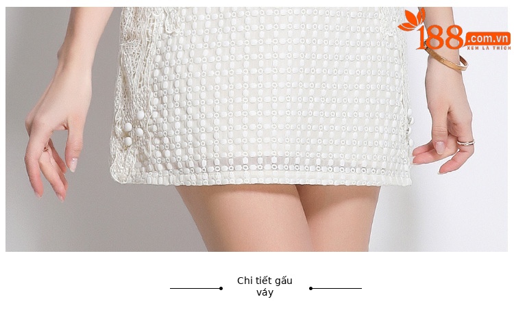 Váy liền thêu hoa nổi 3D tay bay kiểu Pháp Việt mùa hè, thiết kế thắt eo — Màu trắng be chi tiết 14