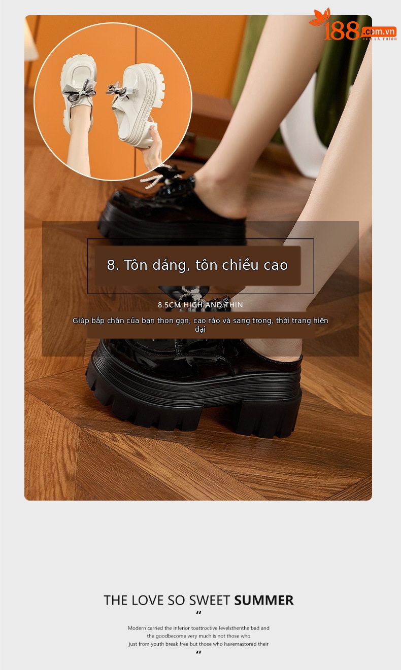 Sandal cao gót nữ hở mũi phong cách Anh quai ngang nơ — Đen, Len nguyên chất chi tiết 9