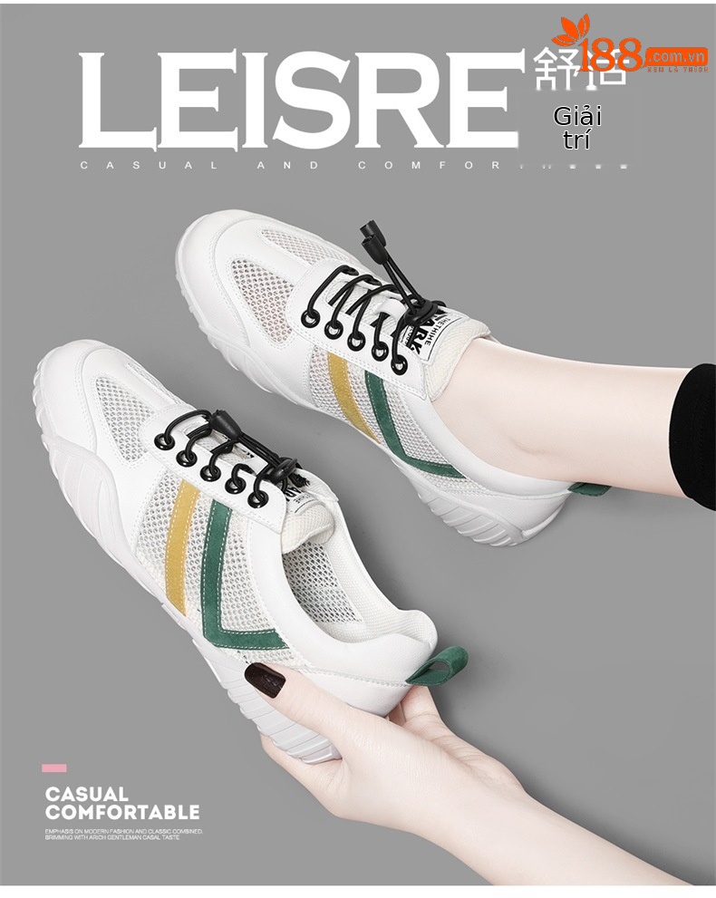 Giày sneaker nữ lưới thoáng khí đế bằng mẫu mới 2025 — 9160-2 (kiểu thoáng khí) màu trắng, 9160-2 (kiểu thoáng khí) màu be chi tiết 2