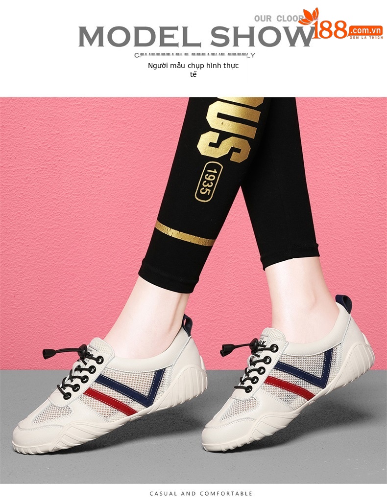 Giày sneaker nữ lưới thoáng khí đế bằng mẫu mới 2025 — 9160-2 (kiểu thoáng khí) màu trắng, 9160-2 (kiểu thoáng khí) màu be chi tiết 4