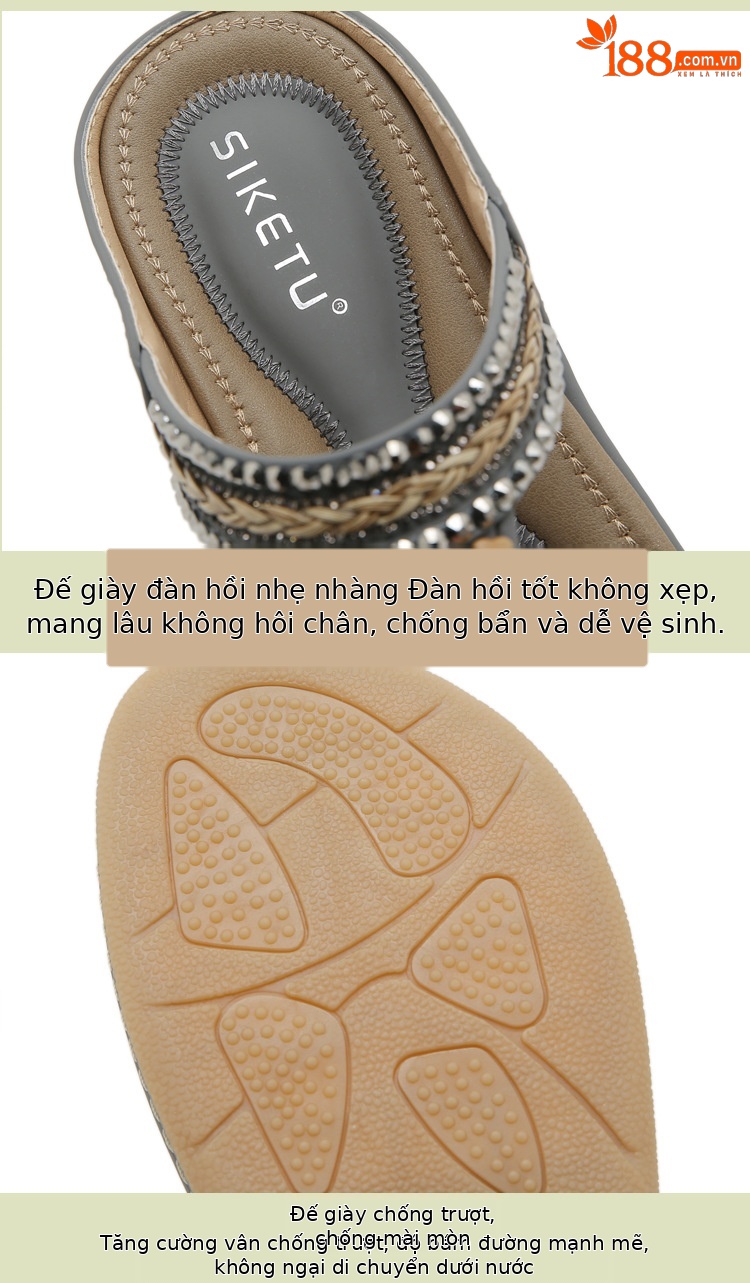 Dép sandal nữ xỏ ngón đế bệt nhẹ nhàng, thoải mái, phong cách thời trang Xuân/Hè 2026, size lớn — Màu đen, Màu xám, Màu mơ chi tiết 3
