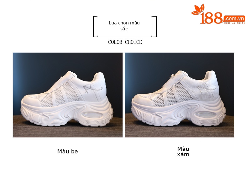Giày sneaker chunky nữ đế dày tăng chiều cao mặt lưới thoáng khí — màu be chi tiết 2