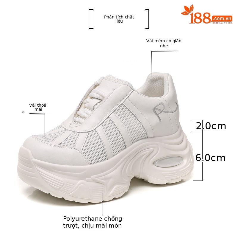 Giày sneaker chunky nữ đế dày tăng chiều cao mặt lưới thoáng khí — màu be chi tiết 3