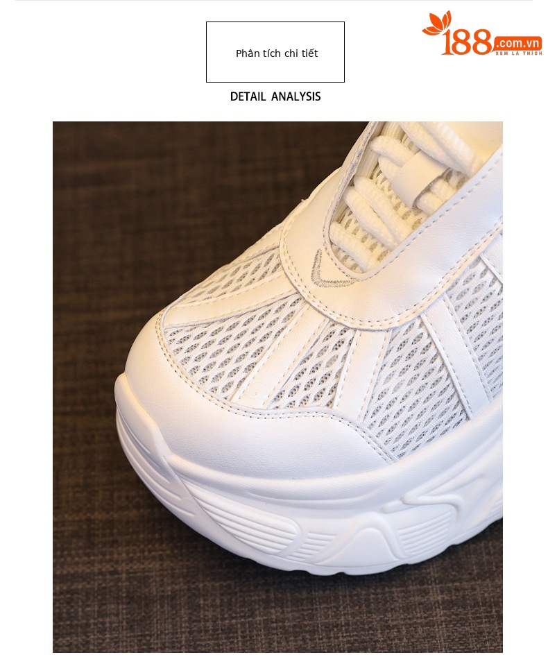 Giày sneaker chunky nữ đế dày tăng chiều cao mặt lưới thoáng khí — màu be chi tiết 7