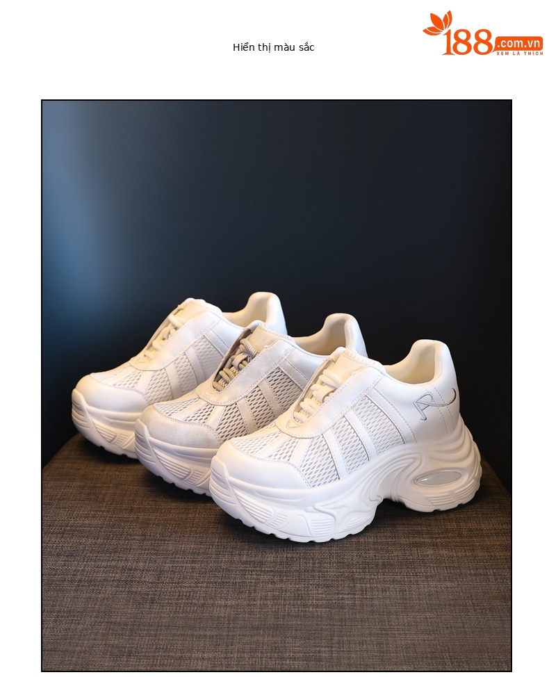 Giày sneaker chunky nữ đế dày tăng chiều cao mặt lưới thoáng khí — màu be chi tiết 18