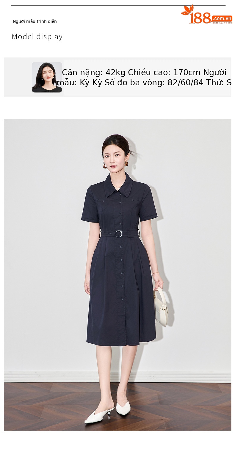 Đầm maxi nữ thắt eo cổ ve cạp cao tay ngắn — Màu đỏ gạch chi tiết 6