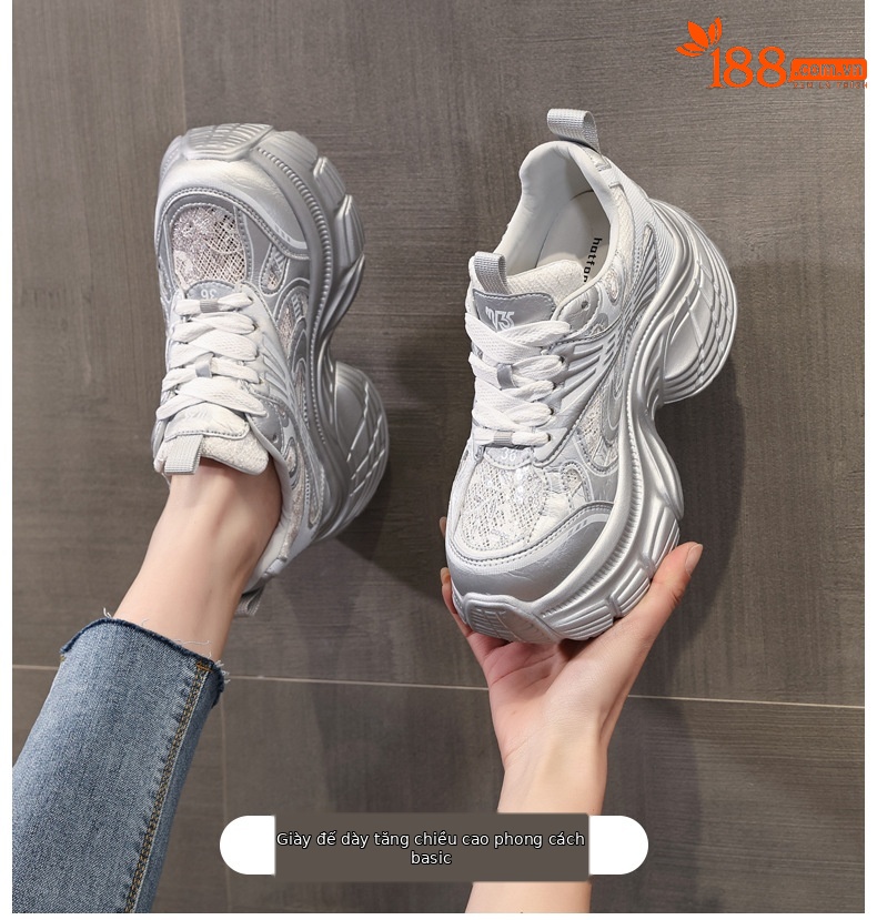 Giày sneaker chunky đế dày tăng chiều cao lưới thoáng khí mùa hè nữ HS9157-66 — Màu trắng chi tiết 1